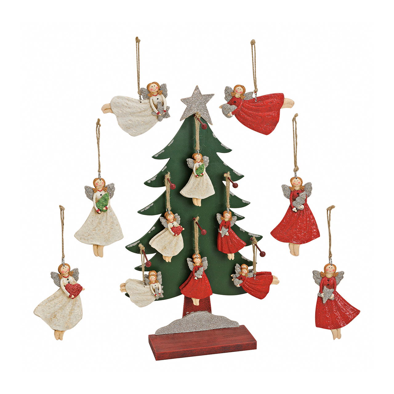 Weihnachtshänger Engel aus Poly auf Baumständer, 6-fach, Rot/Weiß (B/H/T) 7x11x0.5cm/10x6x0.5cm Weihnachtshänger Engel aus Poly auf Baumständer, 6-fach, Rot/Weiß (B/H/T) 7x11x0.5cm/10x6x0.5cm