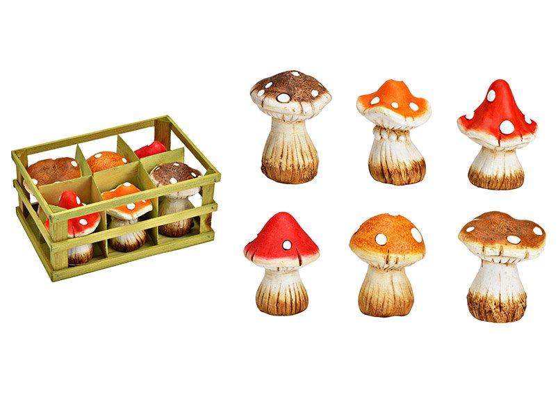 Clay mushroom colorful 6-fold, (W/H/D) 8x9x8cm