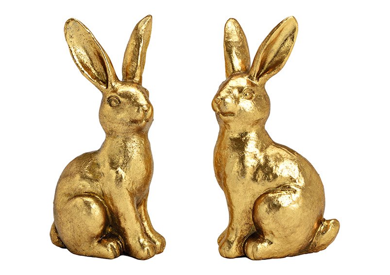 Bunny of poly gold 2-fold, (W/H/D) 8x18x9cm
