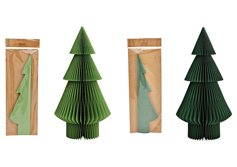 Honeycomb fir tree of paper/cardboard green 2-fold, (W/H/D) 20x38x20cm