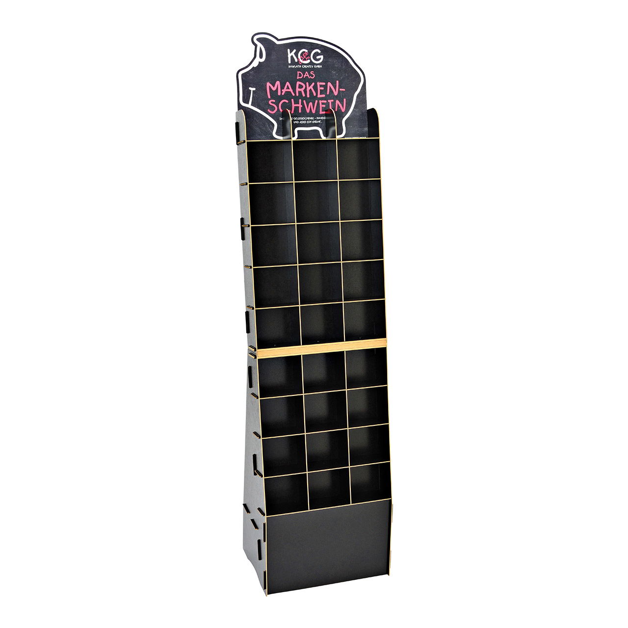 KCG Bodendisplay für Sparschweine aus Holz, Schwarz (B/H/T) 40x164x30cm KCG Bodendisplay für Sparschweine aus Holz, Schwarz (B/H/T) 40x164x30cm