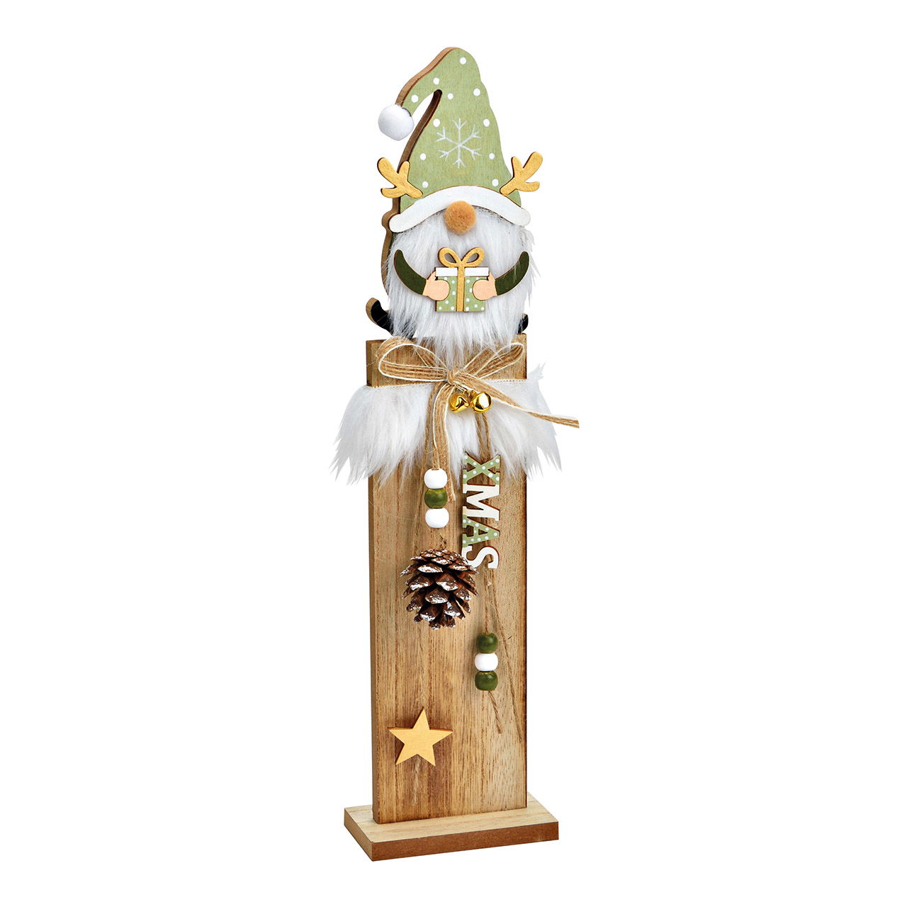 Wooden gnome stand green (W/H/D) 9x37x5cm