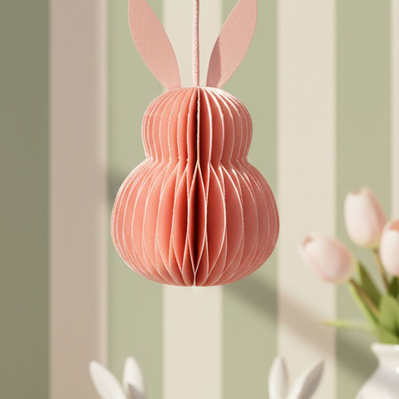 Hanger Honingraat konijntje van papier/karton roze (B/H/D) 6x10x6cm