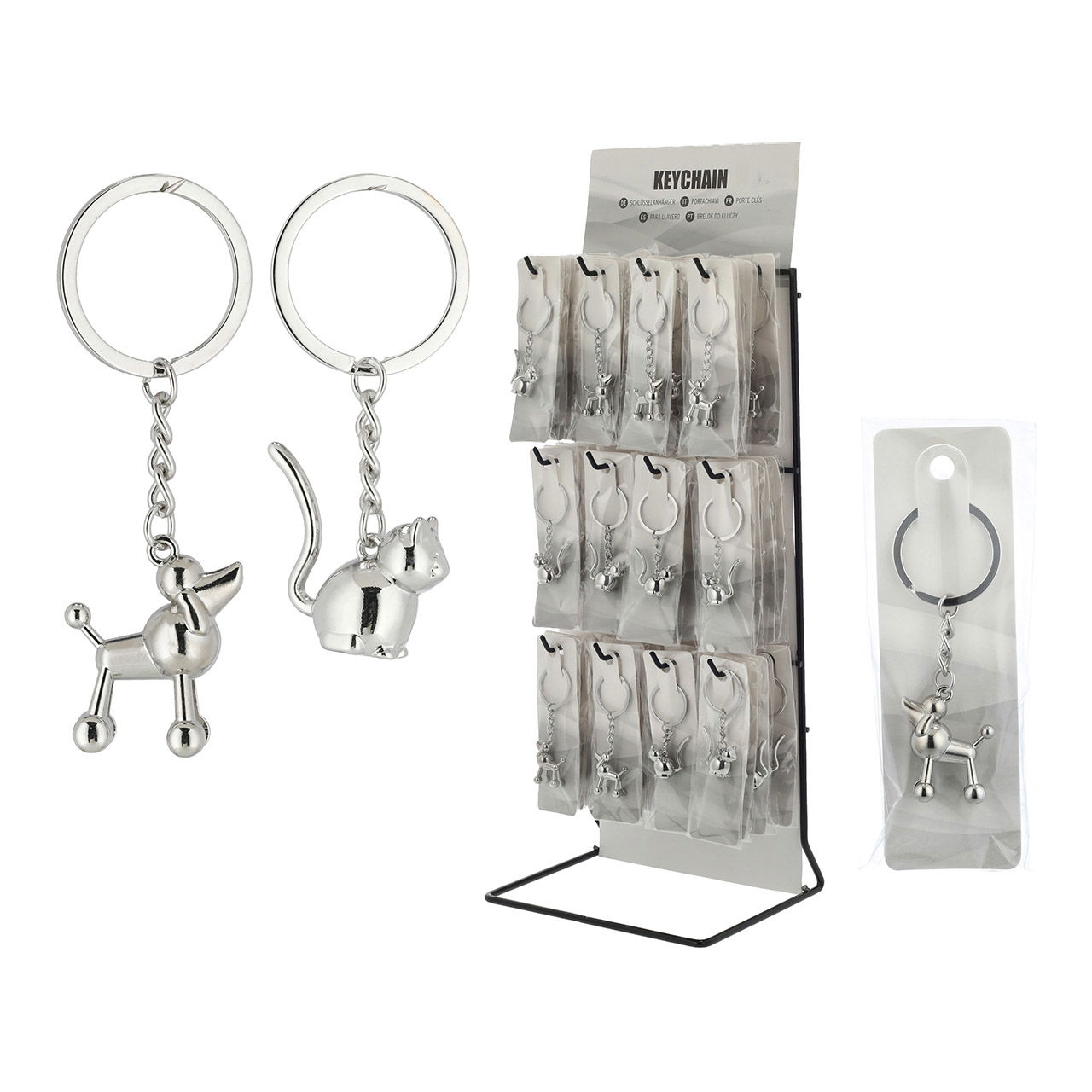Schlüsselanhänger Hund, Katze aus Metall Silber 2-fach, (B/H/T) 4x13x2cm Schlüsselanhänger Hund, Katze aus Metall Silber 2-fach, (B/H/T) 4x13x2cm