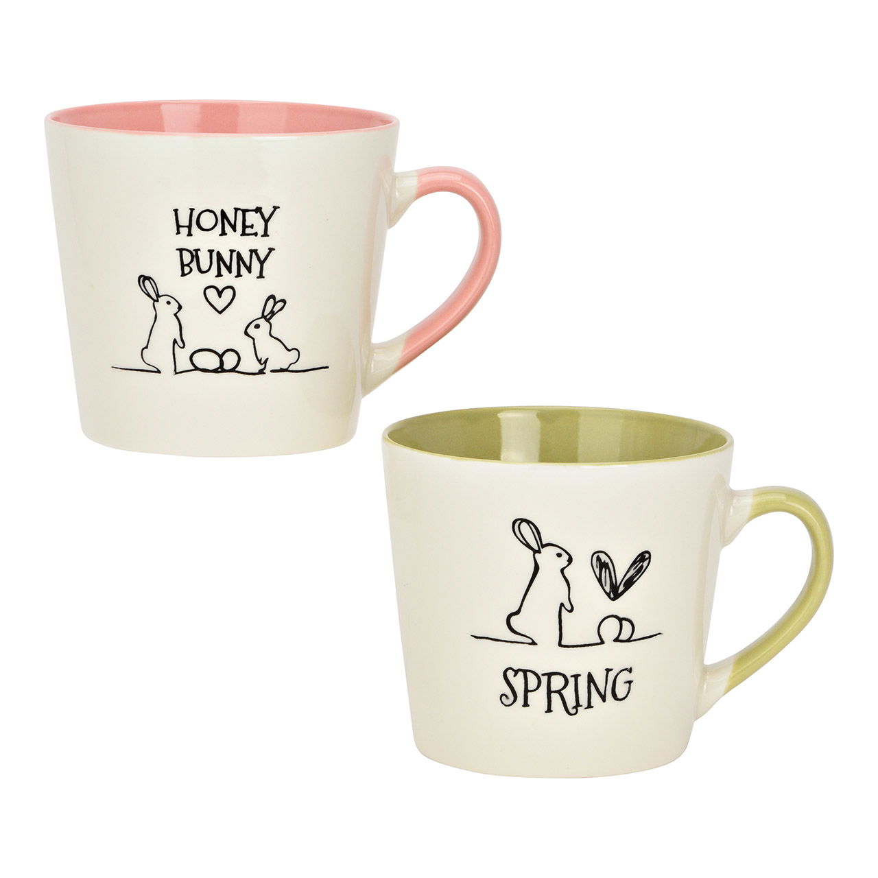 Tazza Jumbo in porcellana, 2 pieghe, rosa/verde (L/H/D) 14x10x11cm 510ml Pokal, Getränk, Kaffee, Kaffeetasse