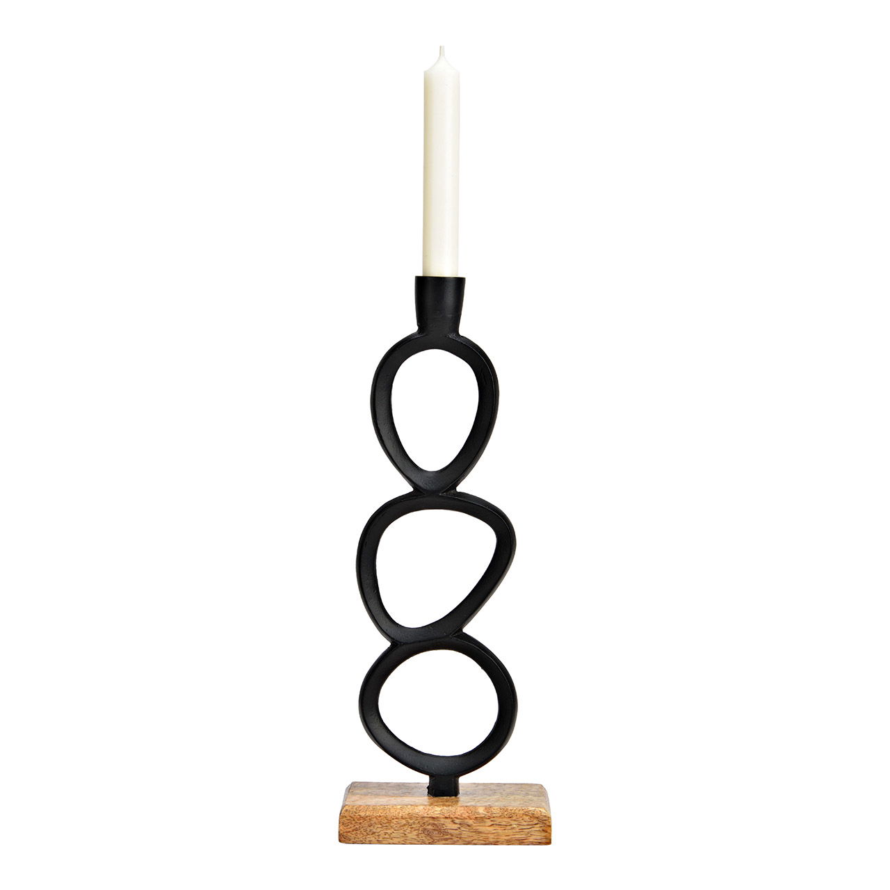 Candlestick on mango wood base metal black (W/H/D) 13x35x8cm