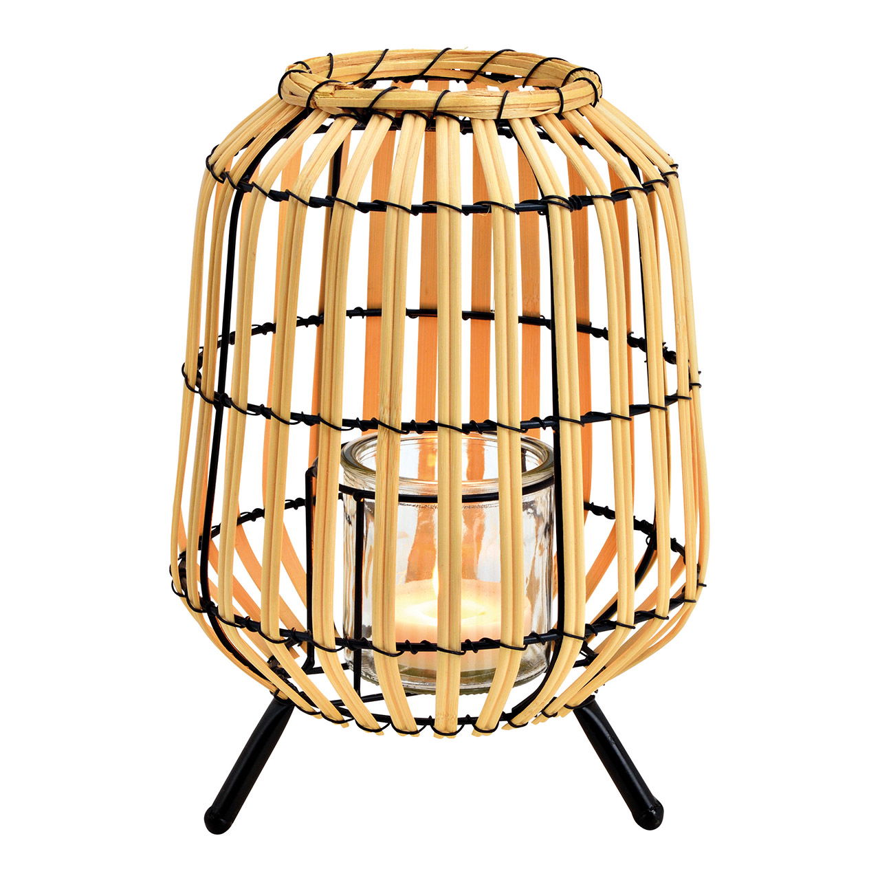 Lantern, Wind light made of glass, bamboo, metal nature (W/H/D) 20x27x20cm