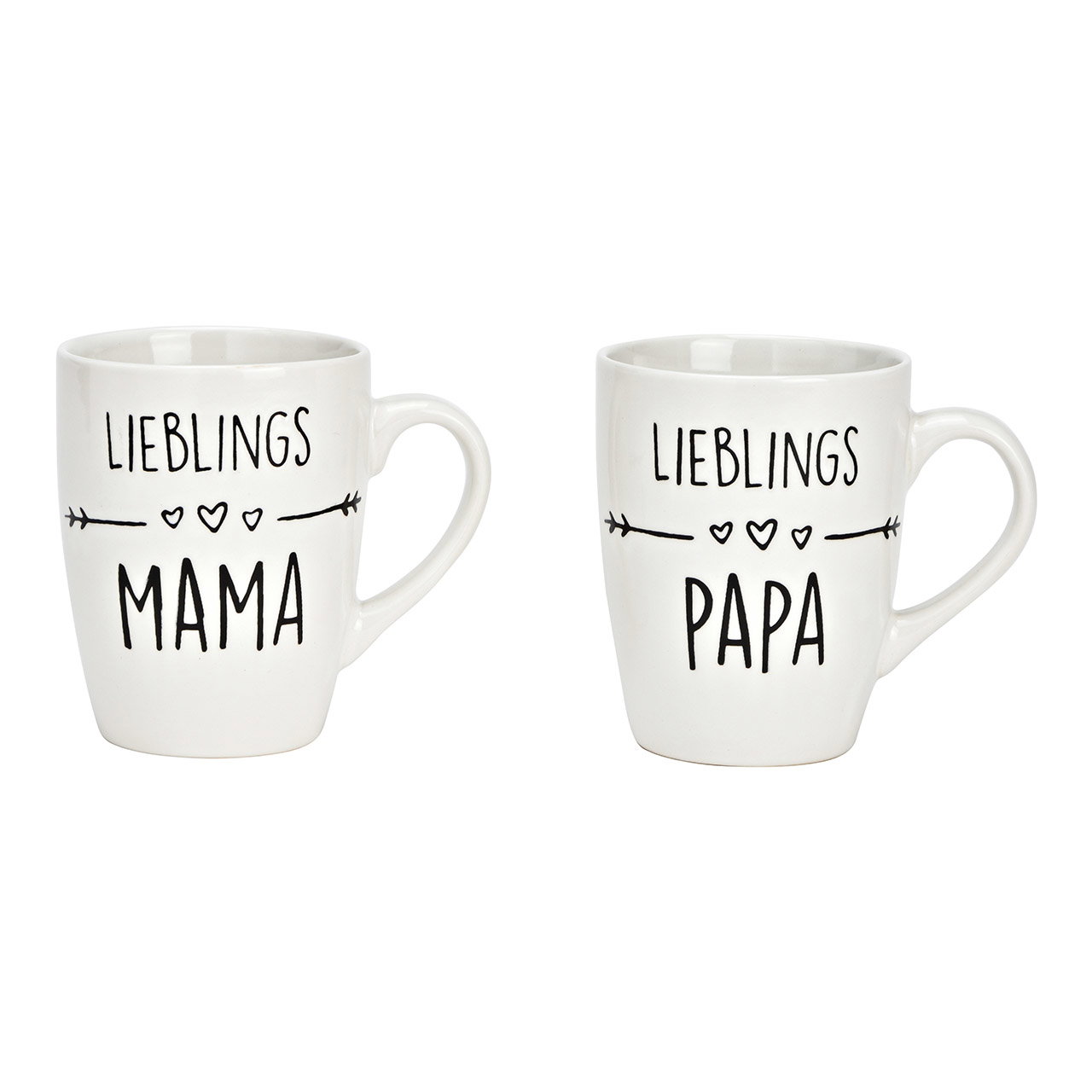 Becher, Lieblingsmama, Lieblingspapa aus Steingut weiß 2-fach, (B/H/T) 8x10x6cm Becher, Lieblingsmama, Lieblingspapa aus Steingut weiß 2-fach, (B/H/T) 8x10x6cm