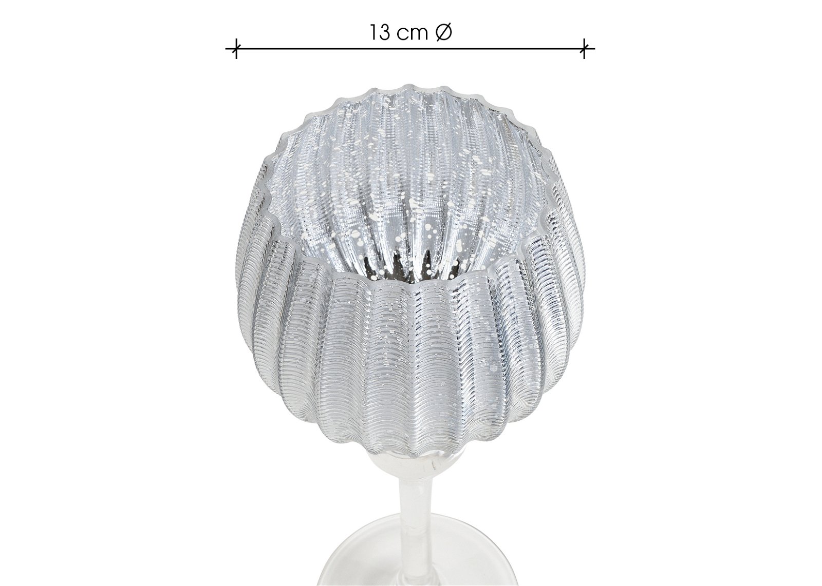 Windlicht set kelk geribbeld, 30, 35, 40 cm x Ø13cm van glas zilver set van 3