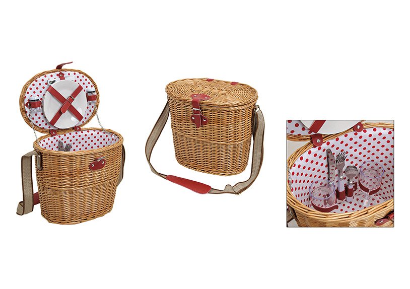 Picknickkorb für 2 Personen zum Hängen aus Weide, 14-teilig 32x30x23cm