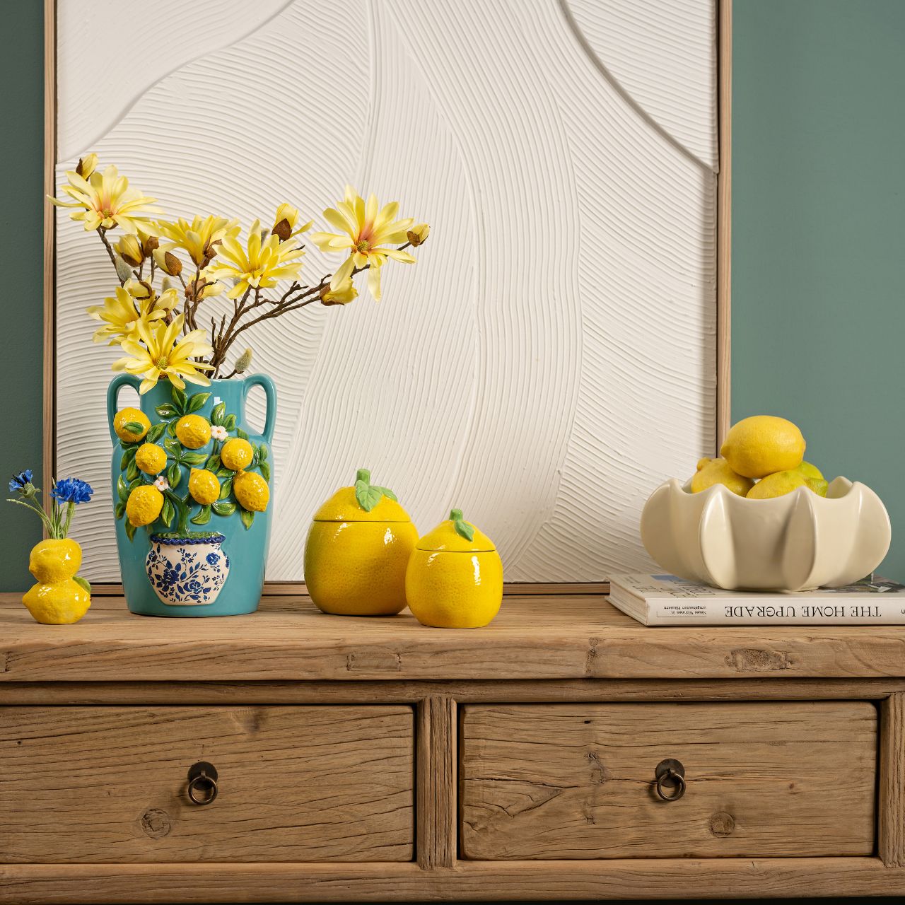 Ceramic lemon vase, yellow (W/H/D) 8x9x5cm