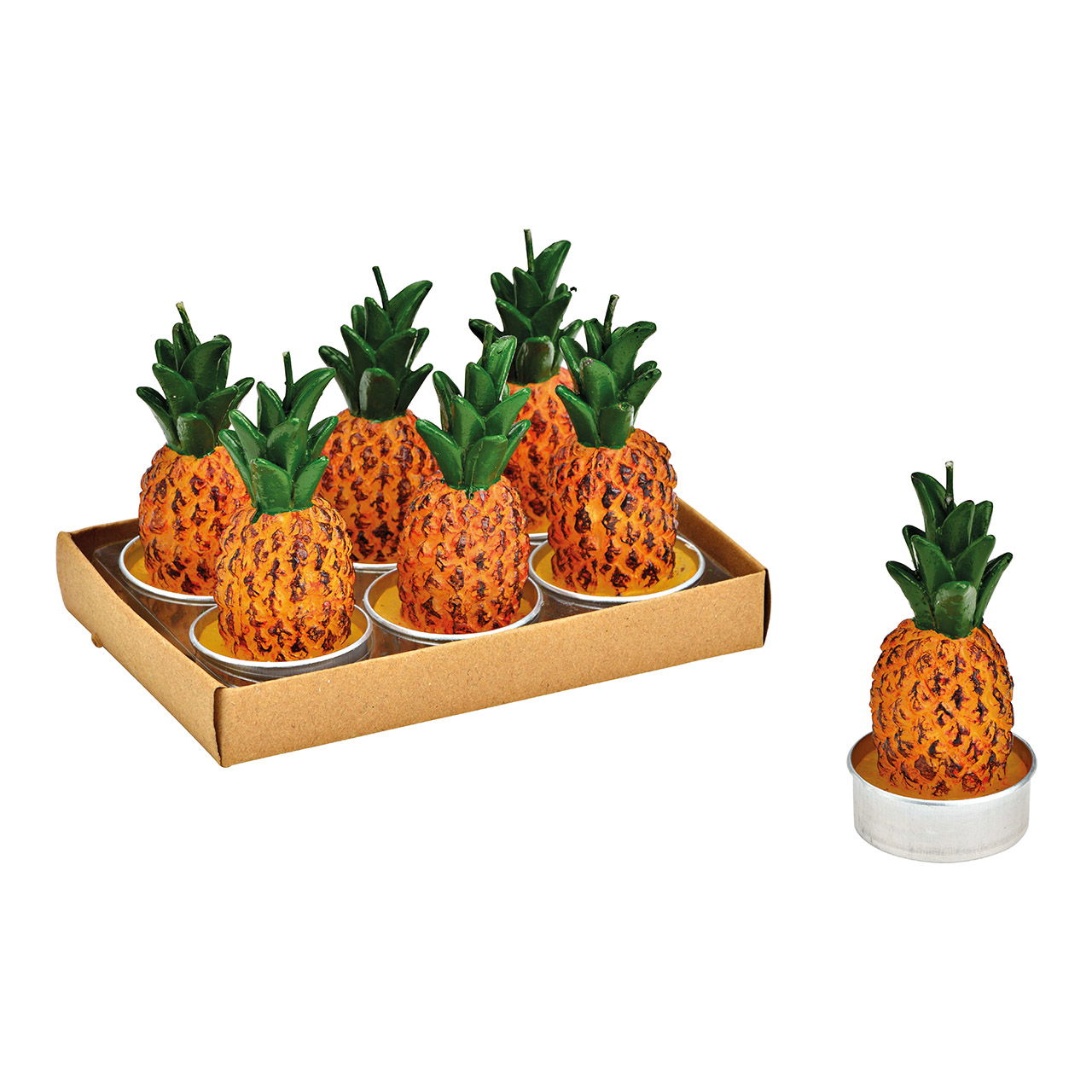 Bougie à chauffe-plat Ananas 4x8x4cm Set de 6, en cire multicolore (L/H/P) 14x9x9cm