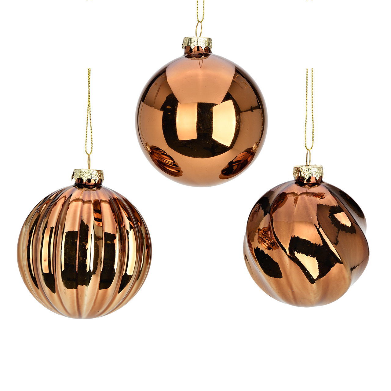 Weihnachtskugel aus Glas Braun 3-fach sortiert (B/H/T) 8x8x8cm Zubehor, Ohrring, Schmuck