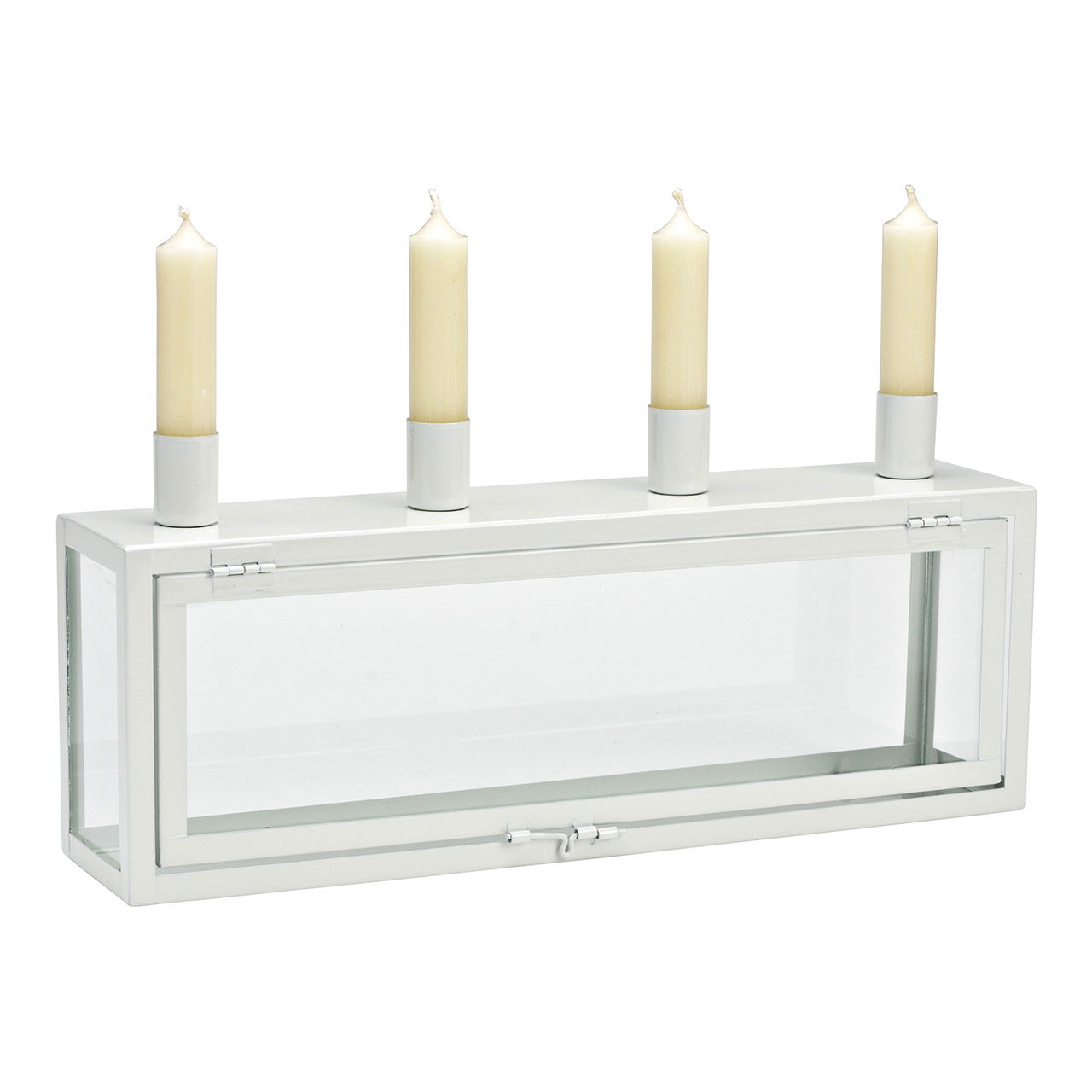 Advent wreath, candle holder on box made of metal/glass white (W/H/D) 38x17x8cm