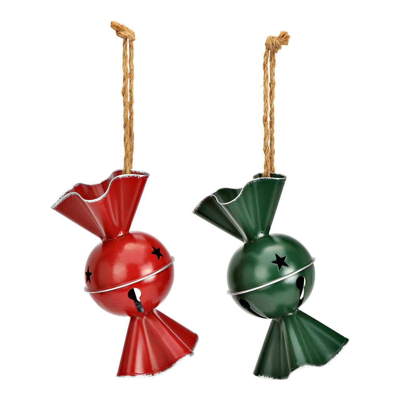 Weihnachtshänger Bonbon Glocke aus Metall, 2-fach, Rot/Grün (B/H/T) 8x16x8cm Rauchrohr, Zubehör, Kunst, Kunsthandwerk