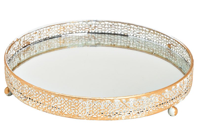 Vassoio a specchio con bordo in metallo Bianco, oro (L/H/D) 19x3x19cm