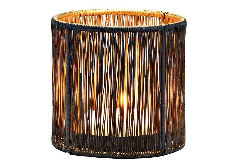 Windlicht, Kerzenhalter aus Metall Schwarz, gold (B/H/T) 10x10x10cm