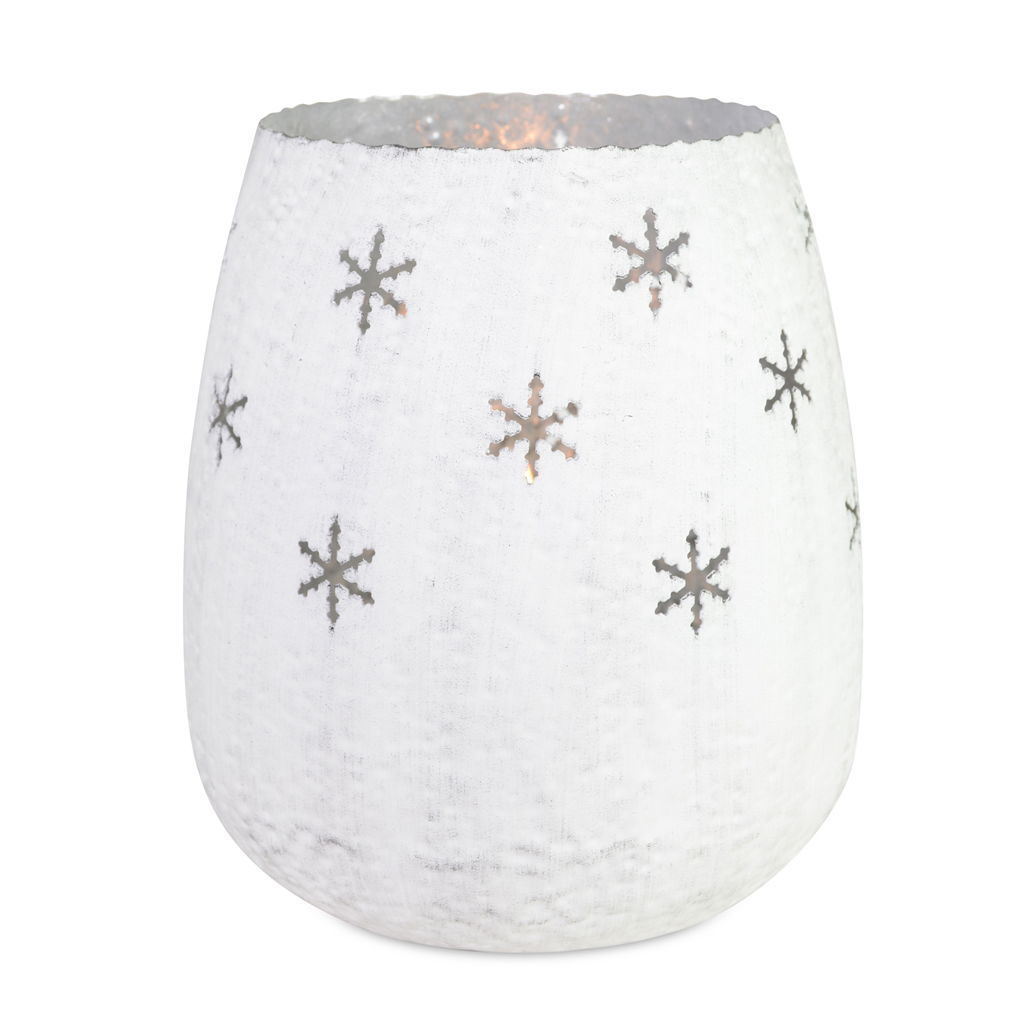 Windlicht Flocke, Metall, 13x21 cm, 1 Stck, weiß-silber Lampe, Lampenschirm, Töpferei