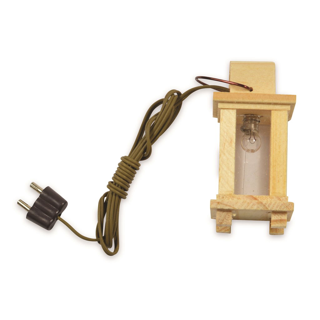 Holzlaterne m. weißem Glas. 6 cm. 4.5V Adapter, Elektronik