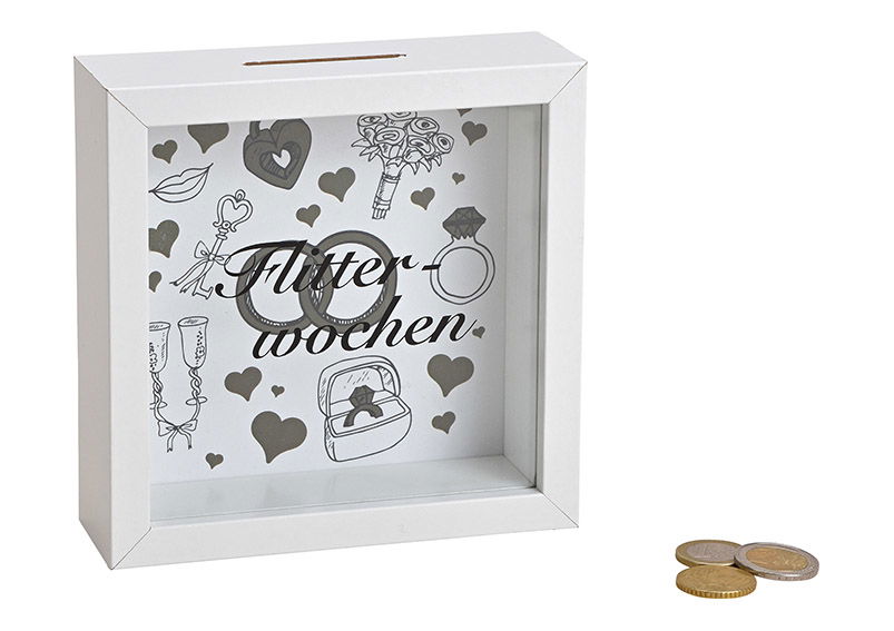 Spardose Flitter-wochen aus Holz, Glas Weiß (B/H/T) 15x15x5cm Spardose Flitter-wochen aus Holz, Glas Weiß (B/H/T) 15x15x5cm
