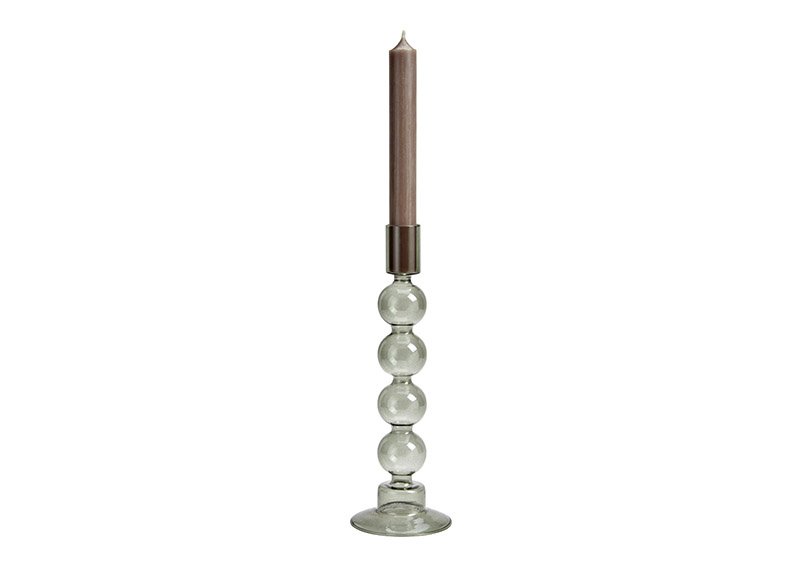 Glass candle holder Grey (W/H/D) 8x23x8cm