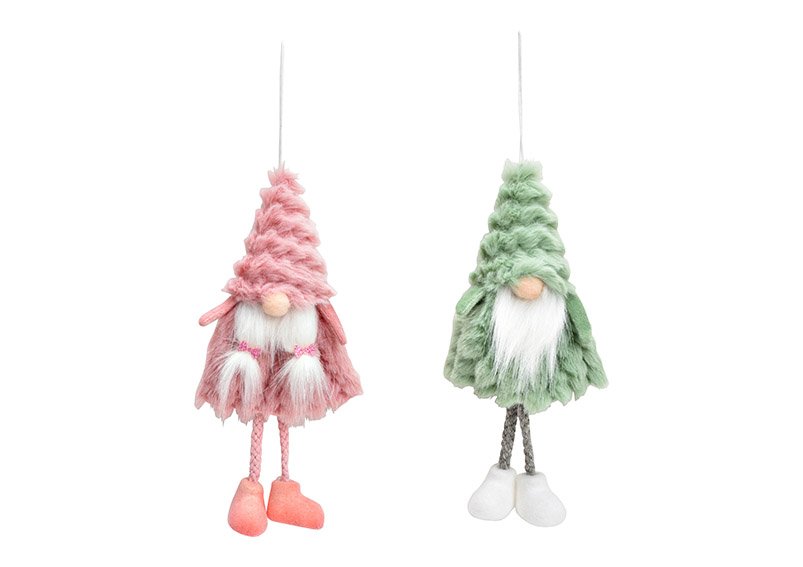 Hanging gnome made of textile green, pink 2-fold, (W/H/D) 9x20x4cm