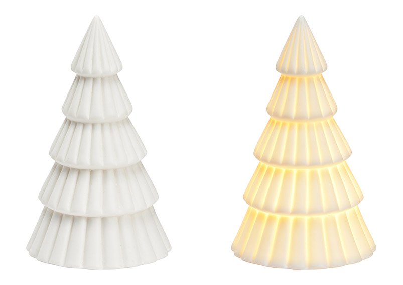 Fir tree with light battery operated 3xLR44 made of porcelain (W/H/D) 8x12x8cm