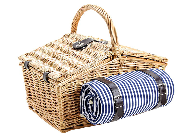 Cesta de picnic para 4 personas hecha de sauce, 26 piezas, W48 x D32 x H40 cm