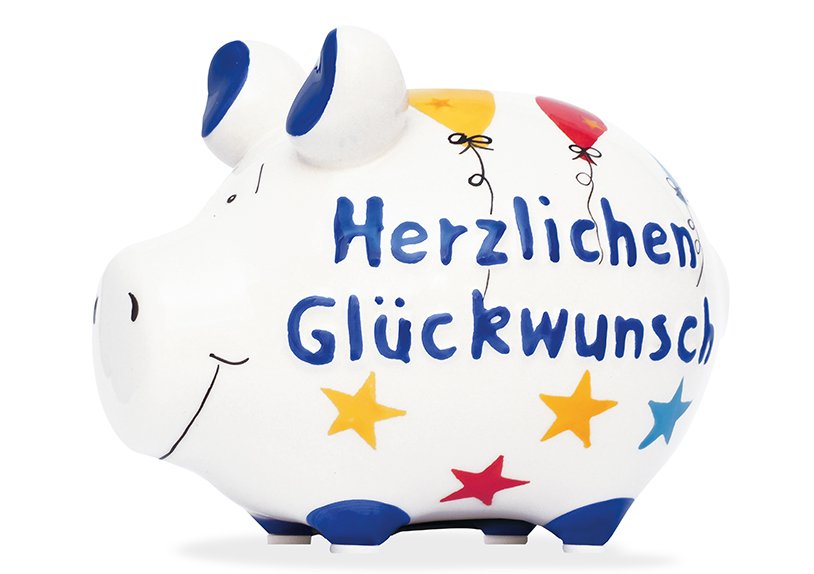 Spardose KCG Kleinschwein, Herzlichen Glückwunsch, aus Keramik (B/H/T) 12,5x9x9 cm
