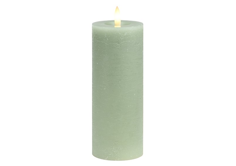 Candle LED sage, flickering light, exclusive 2xAAA made of wax (W/H/D) 7x18x7cm