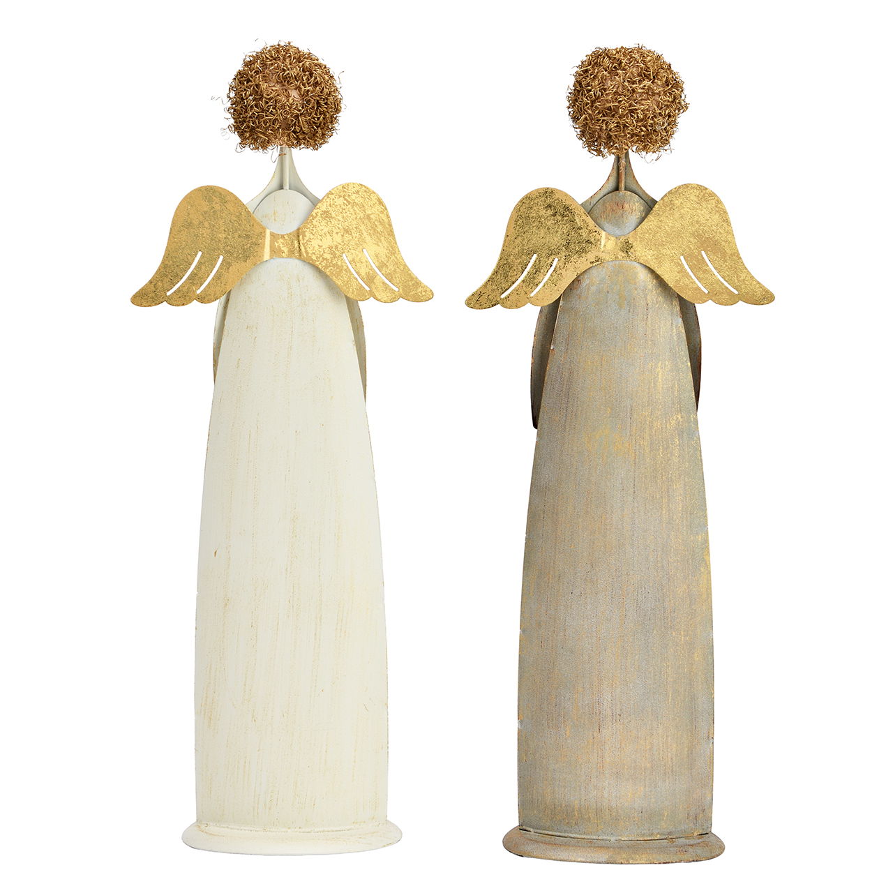 Engel aus Metall Weiß/Grau 2-fach sortiert (B/H/T) 15x39x8cm Figur, Person, Gesicht, Kopf