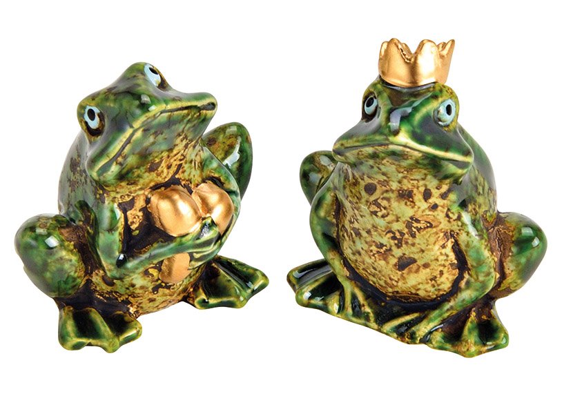 Frog ceramic green 2-fold, (W/H/D) 5x7x4cm