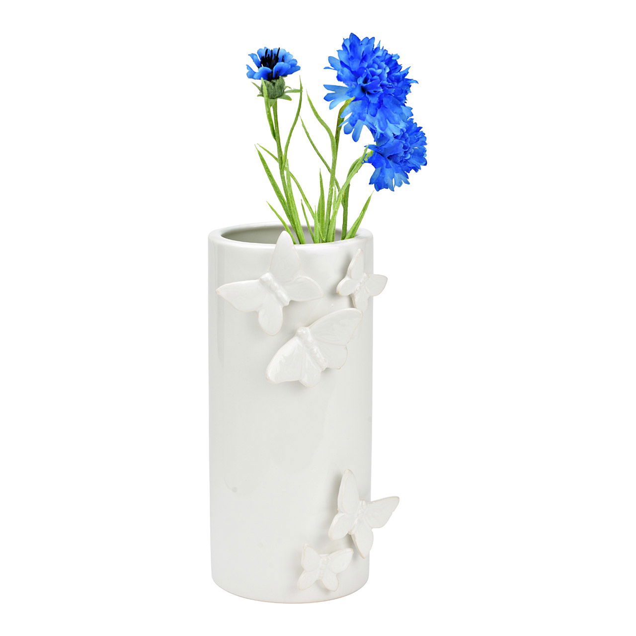 Vase with 3D butterfly decor made of ceramic, white (W/H/D) 10x22x12cm