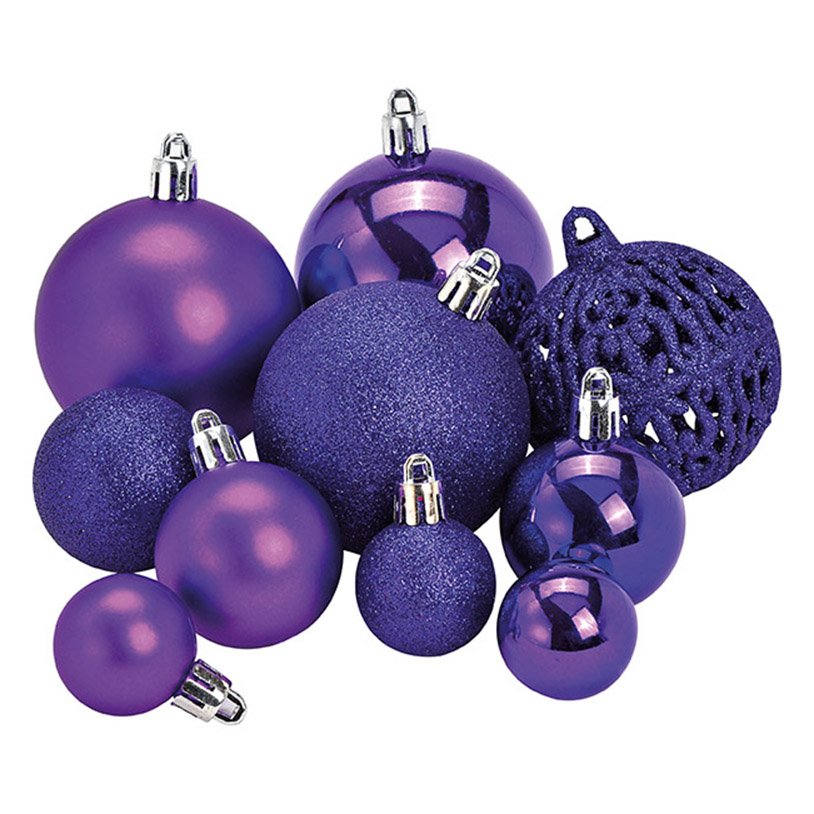 Plastic kerstbal set Paars set van 100, (w/h/d) 35x23x12cm Ø3/4/6cm