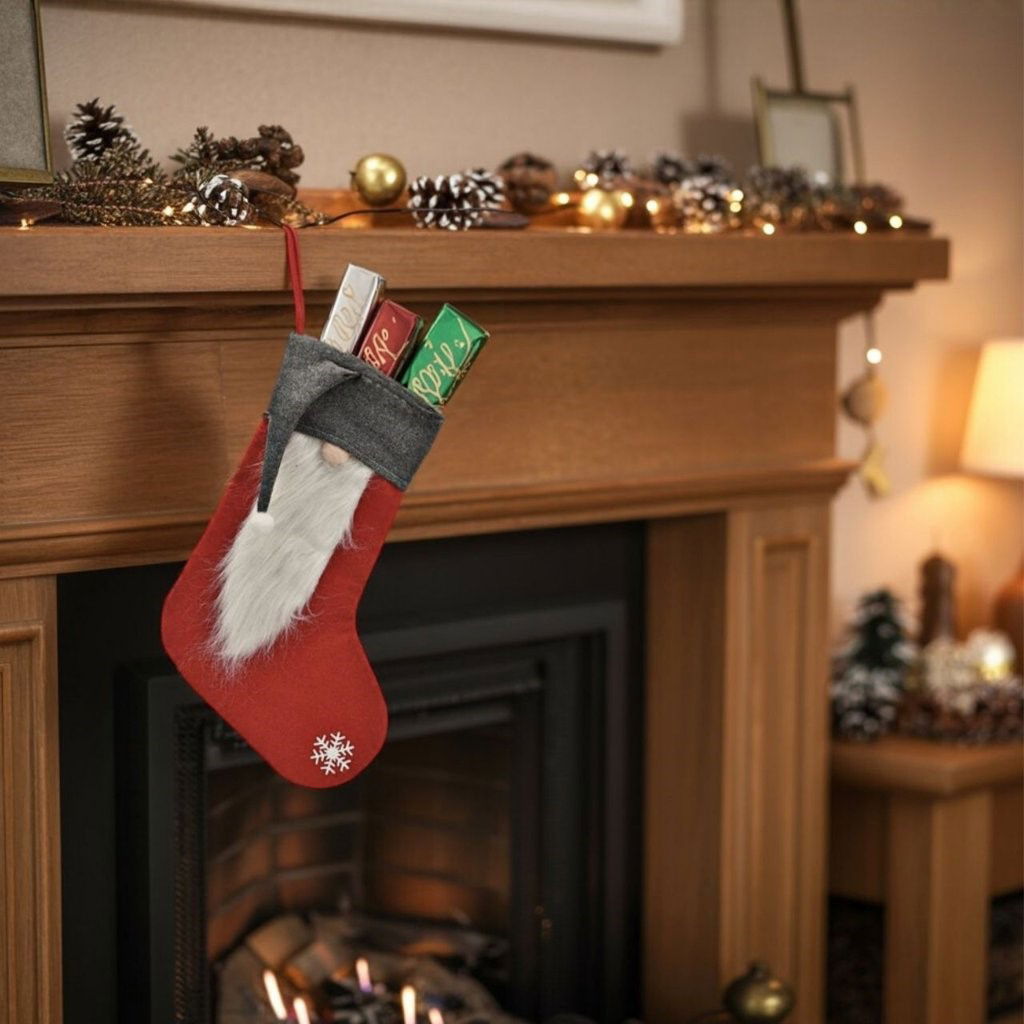 Santa boot made of textile red, gray 2-fold, (W/H) 26x40cm Santa boot made of textile red, gray 2-fold, (W/H) 26x40cm