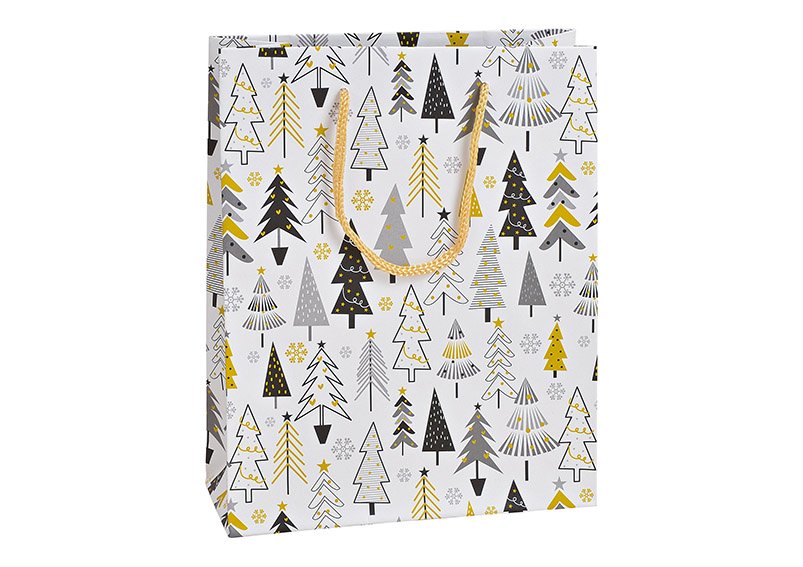Sacchetto regalo decorazione foresta d'inverno, carta/cartone, bianco (w/h/d) 18x23x8cm