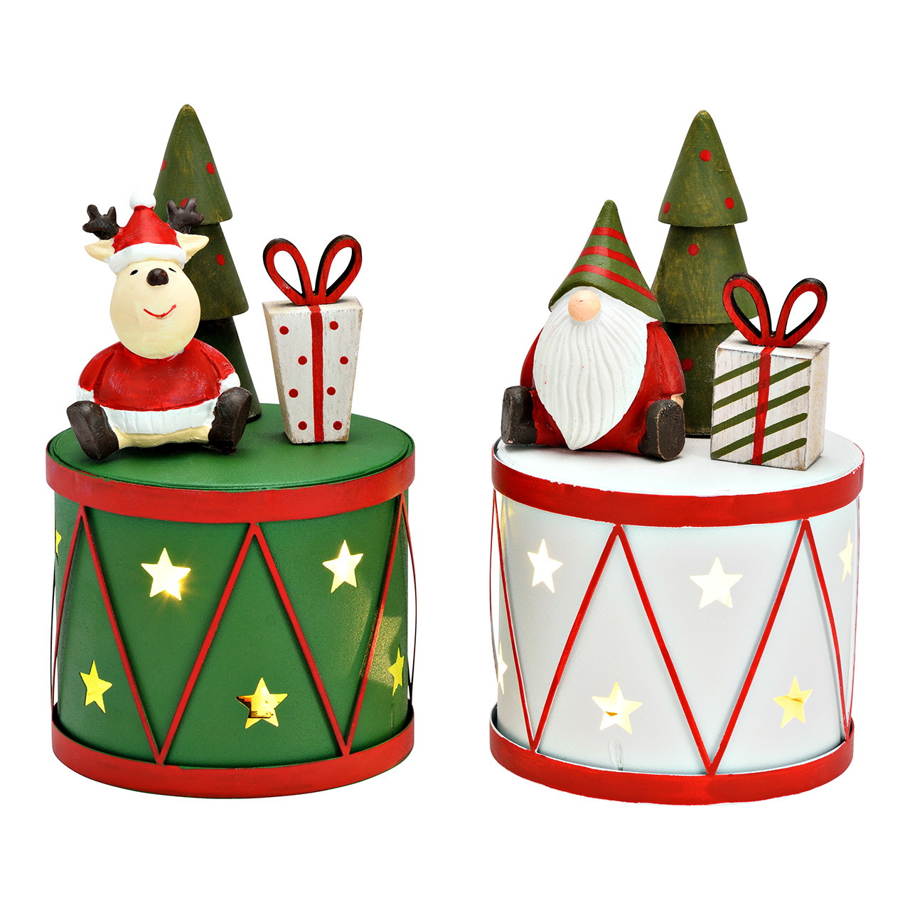 Trommel Weihnachts Dekor mit LED aus Metall, 2-fach, Grün (B/H/T) 8x14x8cm Trommel Weihnachts Dekor mit LED aus Metall, 2-fach, Grün (B/H/T) 8x14x8cm