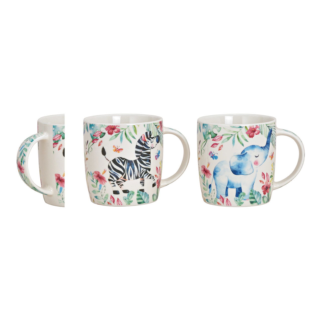 Mug jungle animals zebra, elefant porcelain colorful 2-asst. 12x9x9cm 270ml