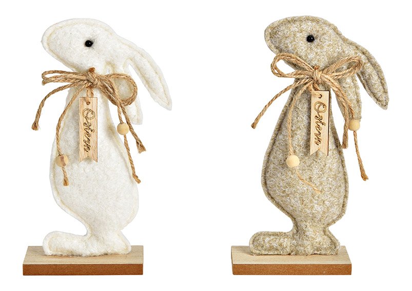Display konijn op houten voet van textiel naturel, wit 2-voudig, (B/H/D) 11x20x2cm