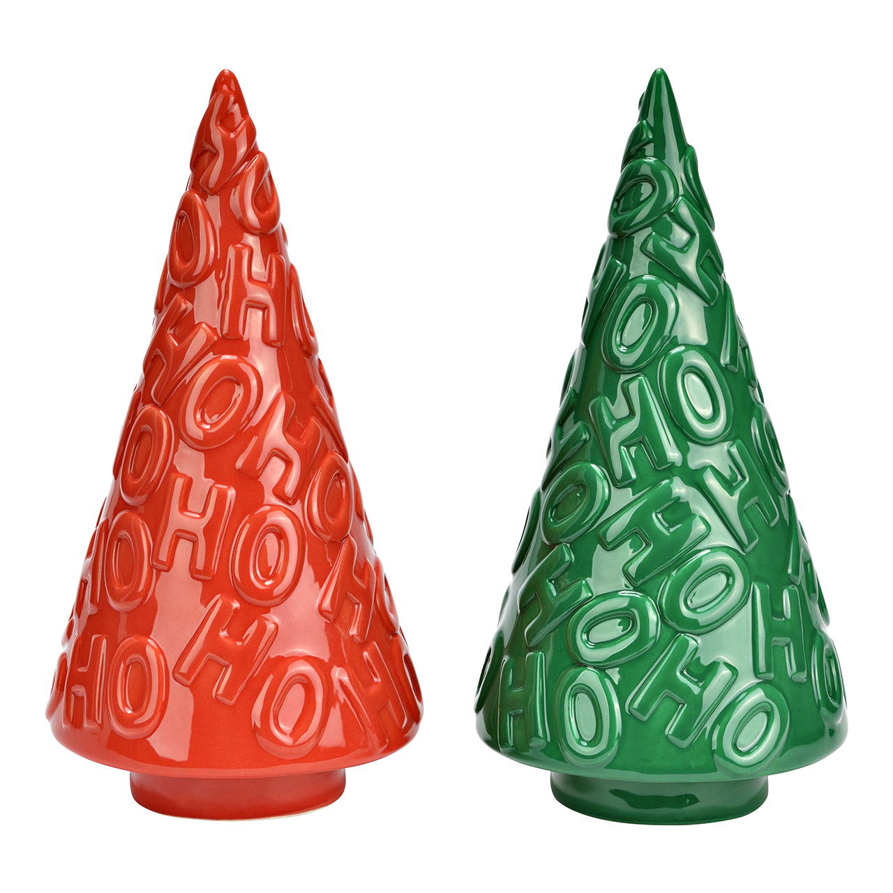 Ceramic Christmas tree, 2-fold, red/green (W/H/D) 11x23x11cm