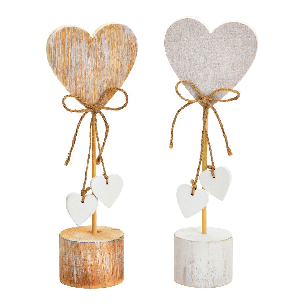 Houten Hart Display Wit, Naturel 2-voudig (B/H/D) 8x22x5cm