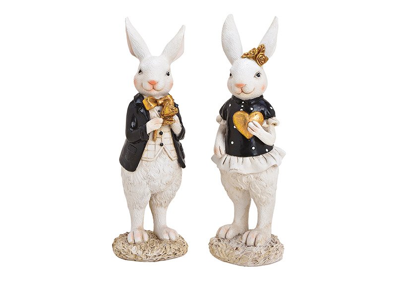 Conejo hombre y mujer en poliéster blanco/negro 2 pliegues, (c/h/d) 7x22x7cm