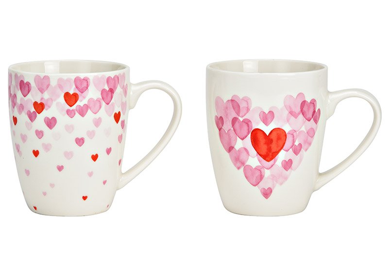 Mug porcelain heart pink, white 2-fold, (W/H/D) 8x10x6cm
