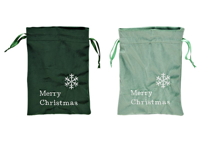Bolsa, Feliz Navidad, de textil verde 2 pliegues, (c/h) 14x20cm