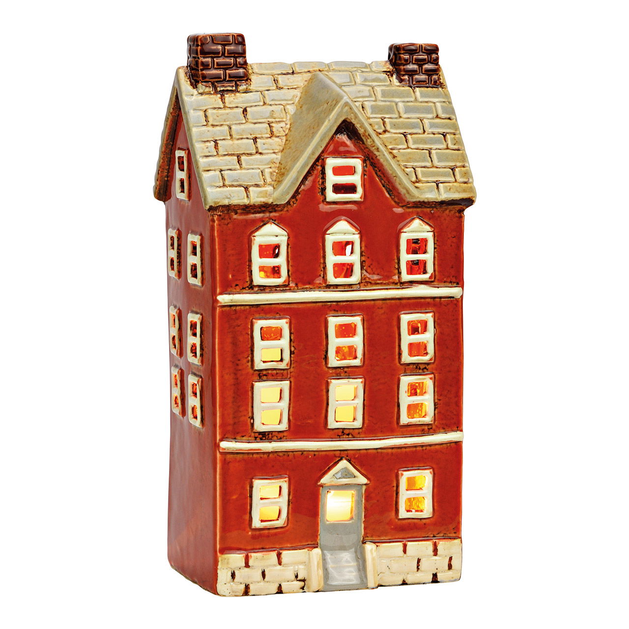 Casita de luz de gres, rojo/beige (A/A/P) 12x24x9cm