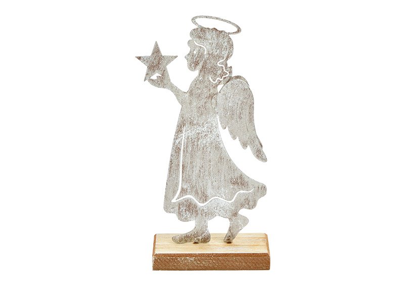 Aufsteller Engel aus Holz/Metall Silber (B/H/T) 12x22x5cm