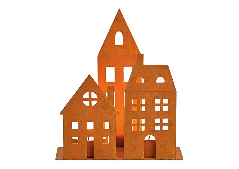 Tealight holder house, rusty finish, for 2 tealights made of metal brown (w / h / d) 13x16x5cm