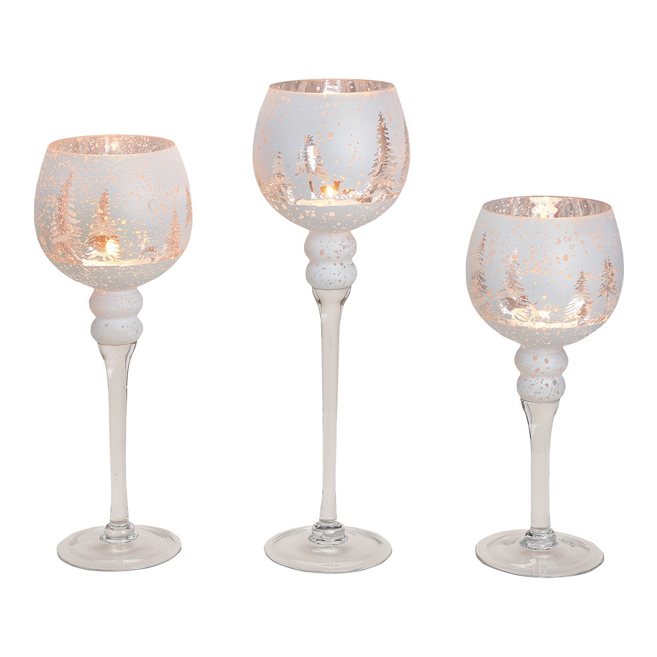 Wind light set goblet, winter forest decor 30, 35, 40cm x Ø13cm glass white set of 3 Wind light set goblet, winter forest decor 30, 35, 40cm x Ø13cm glass white set of 3