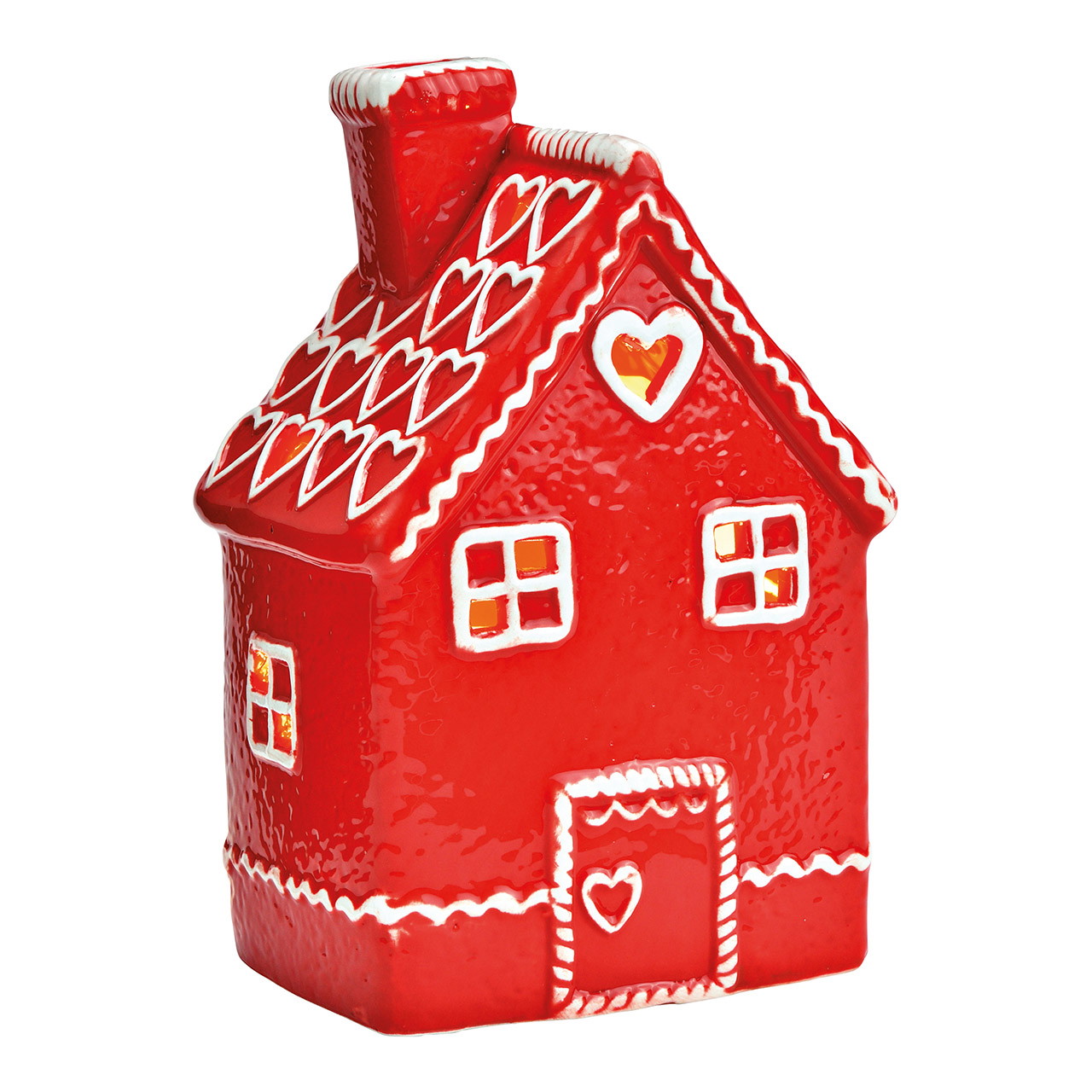 Casa luminosa di pan di zenzero in ceramica, rossa (L/H/D) 10x16x8cm Casa luminosa di pan di zenzero in ceramica, rossa (L/H/D) 10x16x8cm