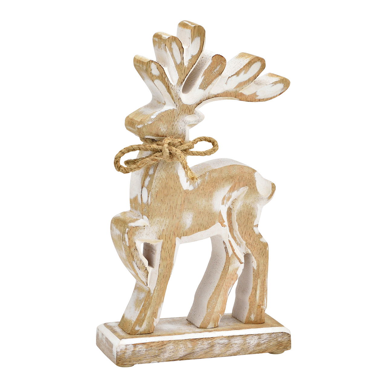 Display stand deer made of mango wood natural, white (W/H/D) 12x22x5cm